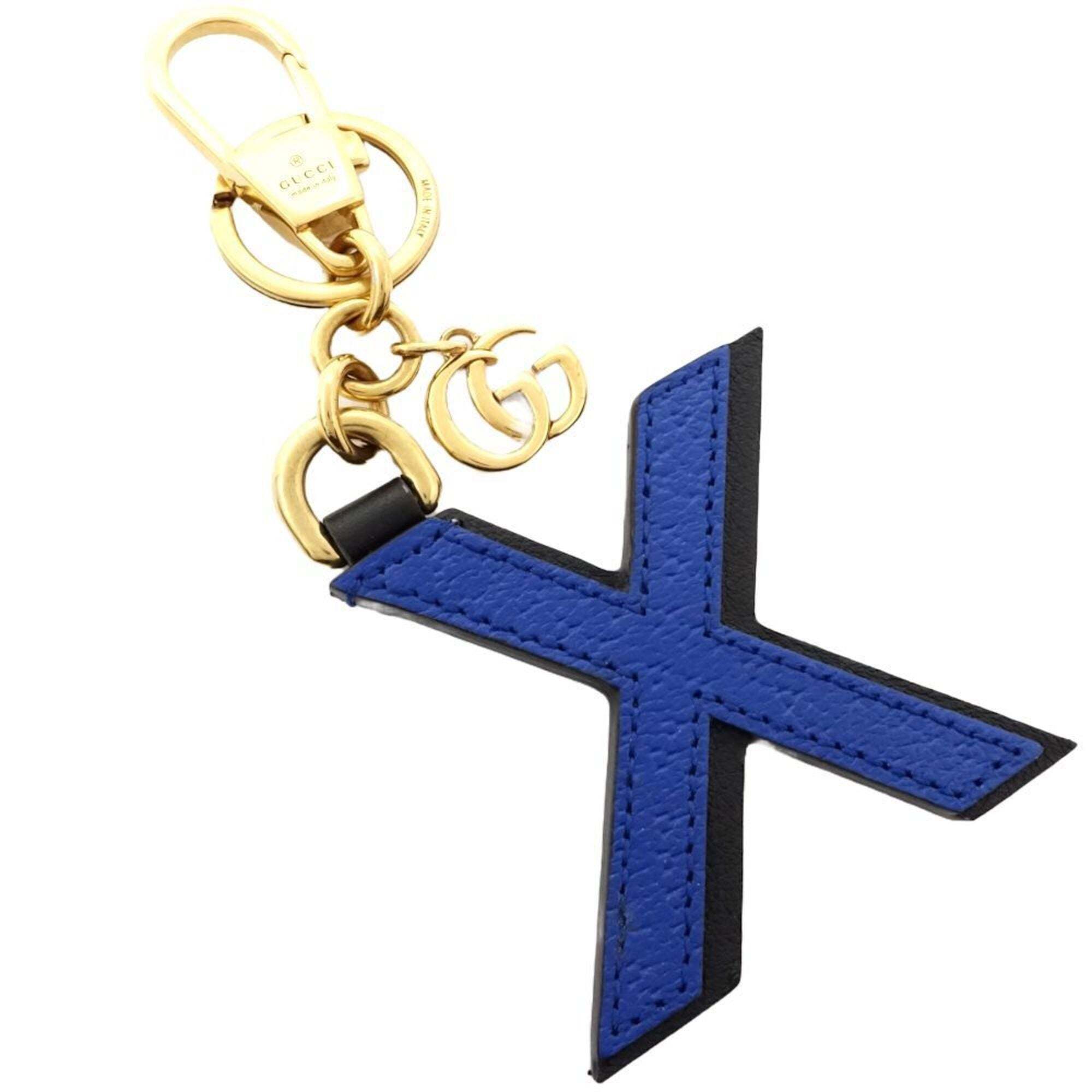Gucci Gucci Key Ring 727662 Alphabet X Bag Charm Leather Beige Blue Black 181121